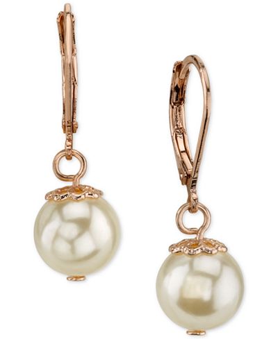 2028 Rose Gold-Tone Imitation Pearl Drop Earrings