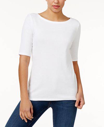 Charter Club Elbow-Sleeve Boat-Neck Top, Only at Macy's