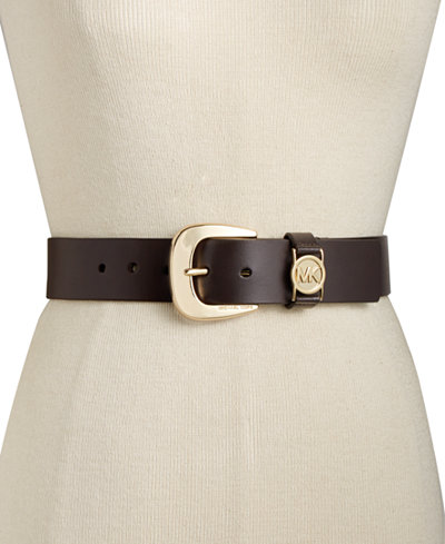 MICHAEL Michael Kors Leather Belt with MK Cutout Logo Disc Belt ...