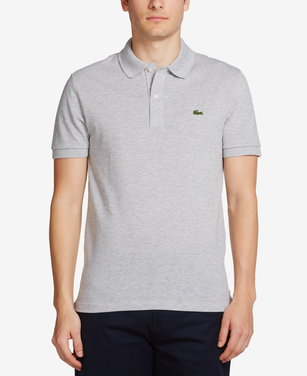 Shop Lacoste Men's  Slim Fit Short Sleeve Ribbed Polo Shirt In Silver Chine