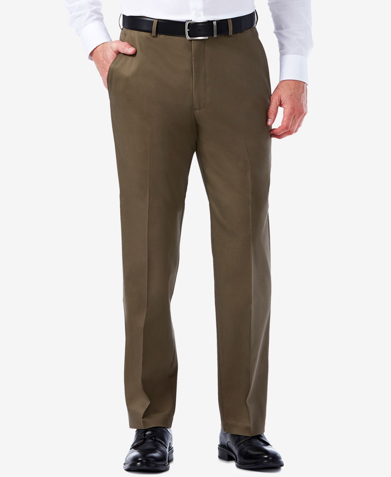 Men's Premium No Iron Khaki Classic Fit Flat Front Hidden Expandable Waist Pant