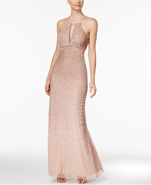 Adrianna Papell Beaded Low-Back Halter Gown - Dresses - Women - Macy's