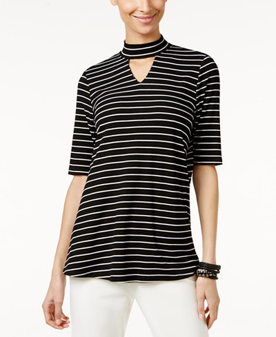 NY Collection Mock-Neck Keyhole Top