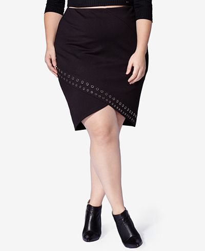 mblm by Tess Holliday Trendy Plus Size Grommet High-Low Pencil Skirt