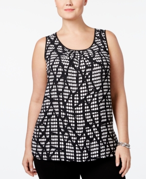 Anne Klein Plus Size Printed Pleated Shell