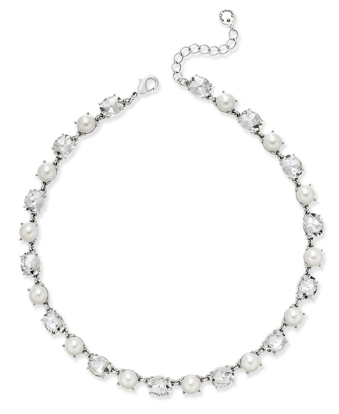 Charter Club SilverTone Crystal and Imitation Pearl Collar Necklace