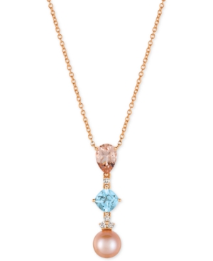 image of Le Vian Multi-Gemstone (2-1/2 ct. t.w.), Cultured Freshwater Pearl (10mm) and Diamond (1/6 ct. t.w.) Pendant Necklace in 14k Rose Gold