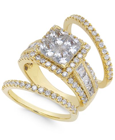 Diamond Cluster Bridal Set (3-1/2 ct. t.w.) in 14k Gold - Rings ...