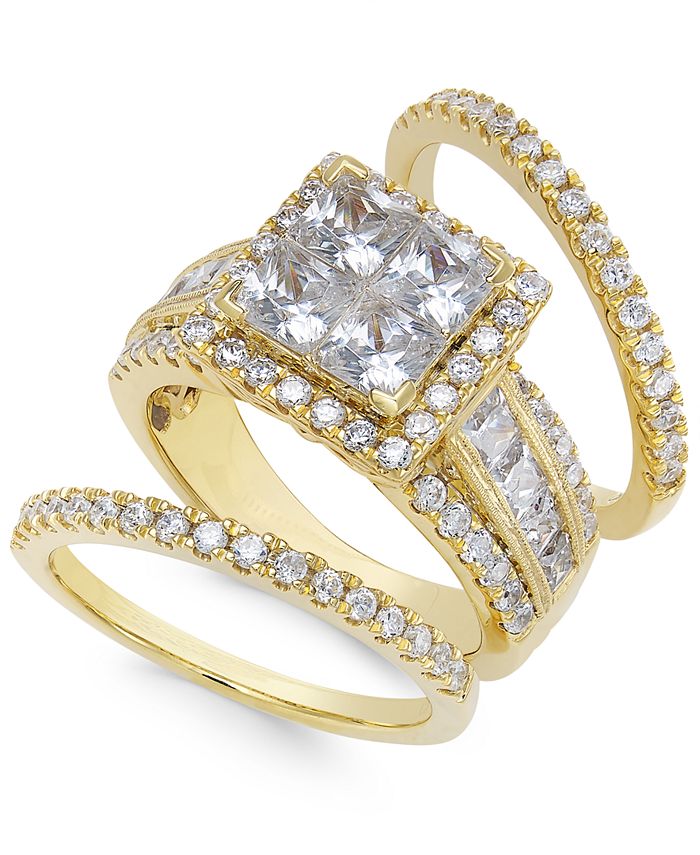 Macy's Diamond Cluster Bridal Set (3-1/2 ct. t.w.) in 14k Gold - Macy's