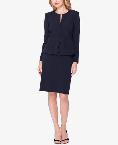 Tahari ASL Pintucked Peplum Skirt Suit