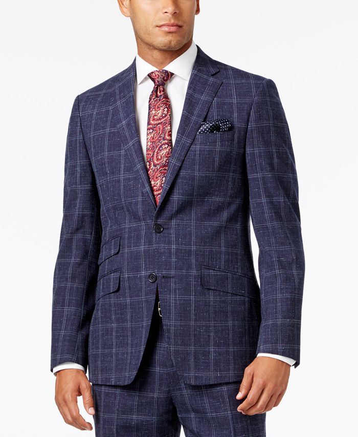 Tallia Men's SlimFit Navy Windowpane Suit Macy's