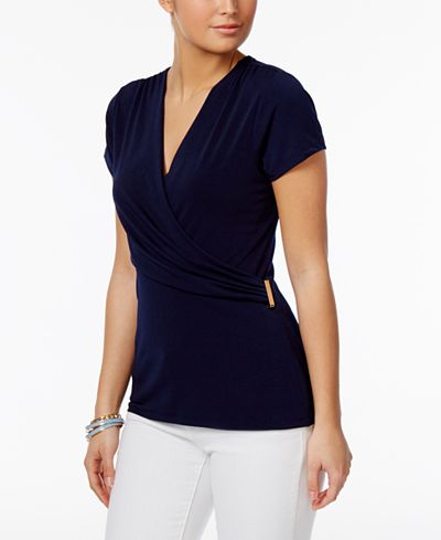 Charter Club Embellished Faux-Wrap Top, Only at Macy's