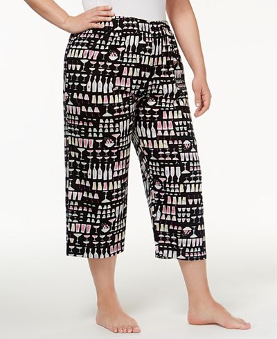 Hue Plus Size Printed Knit Capri Pajama Pants