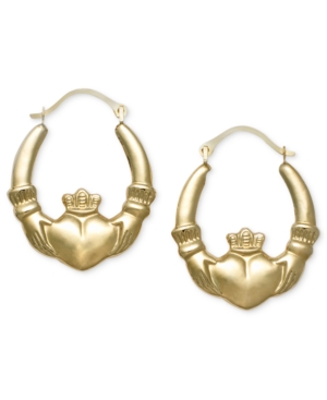 image of 10k Gold Earrings, Claddagh Hoops
