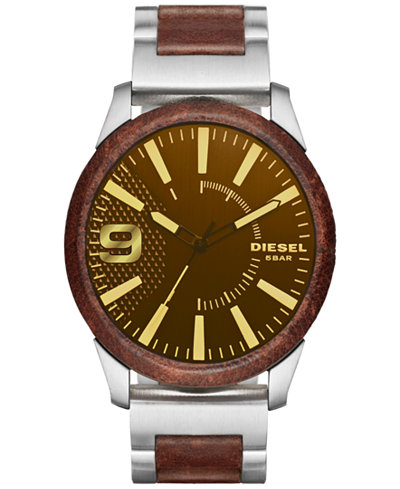 Diesel Men's Stainless Steel and Brown Leather Bracelet Watch 46x53mm DZ1799