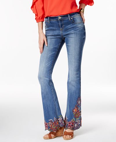 INC International Concepts Embroidered Indigo Wash Flare-Leg Jeans, Only at Macy's