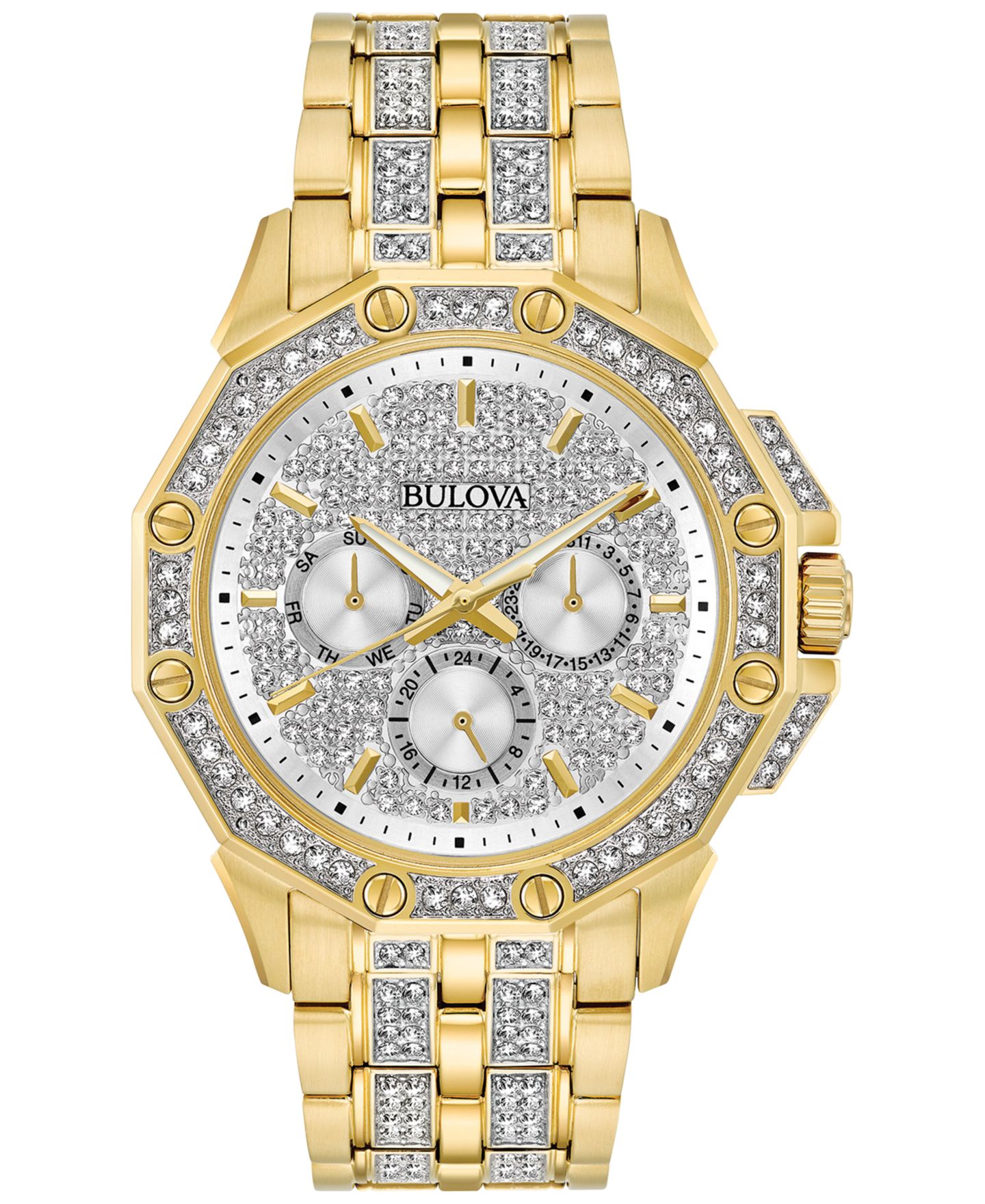 Мужские часы Bulova Crystal Accented Gold-Tone Stainless Steel Bracelet Watch 43mm — фото 1