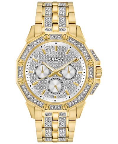 Bulova Men's Crystal Accented Gold-Tone Stainless Steel Bracelet Watch