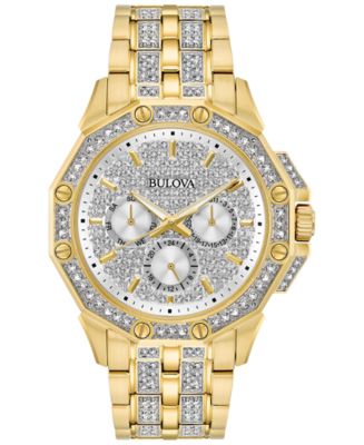 Bulova Men's Crystal Accented Gold-Tone Stainless Steel Bracelet Watch ...