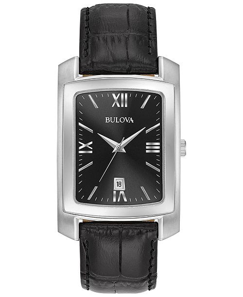 Bulova Men's Black Leather Strap Watch 31x47mm 96B269 Watches