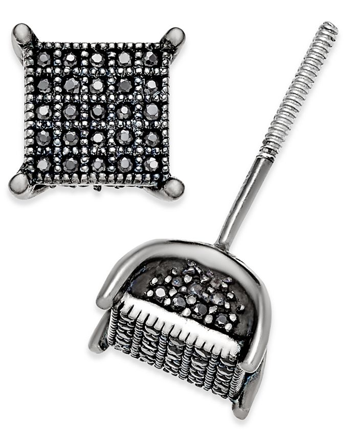 Macy's - Men's Diamond Square Cluster Stud Earrings (1/4 ct. t.w.) in Sterling Silver