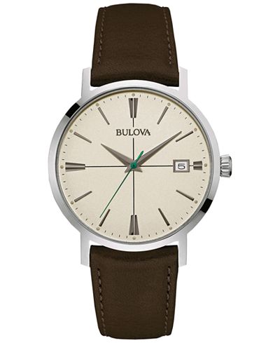 Bulova Men's Brown Leather Strap Watch 39mm 96B242