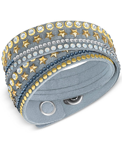 Swarovski Gold-Tone Multi-Stone & Stars Blue Fabric Wrap Bracelet
