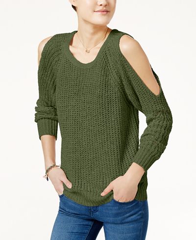 Ultra Flirt Juniors' Open-Back Cold-Shoulder Sweater