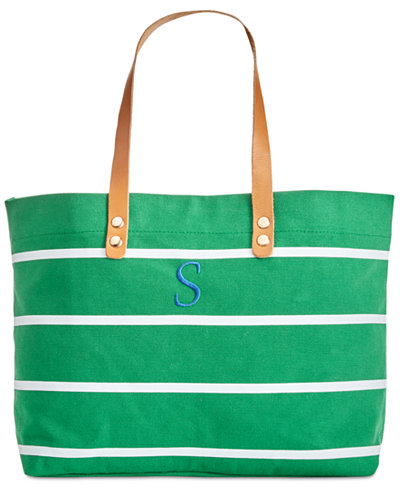 Cathy's Concepts Personalized Green Striped Tote with Leather Handles