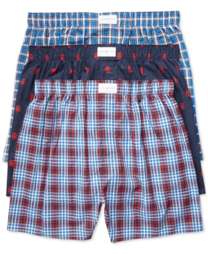 TOMMY HILFIGER MEN'S 3 PACK WOVEN COTTON BOXERS