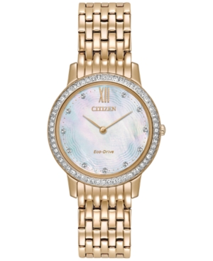 image of Citizen Eco-Drive Women-s Silhouette Crystal Jewelry Rose Gold-Tone Stainless Steel Bracelet Watch 29mm EX1483-50D