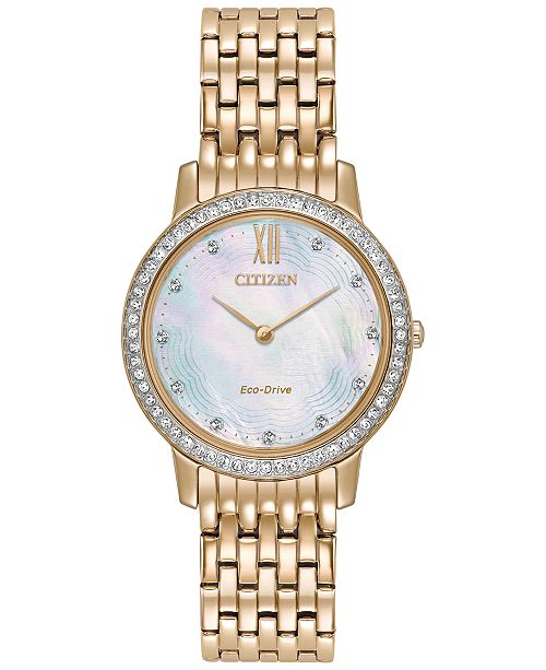 Citizen Eco Drive Women S Silhouette Crystal Jewelry Rose Gold Tone Stainless Steel Bracelet Watch 29mm Ex1483 50d Reviews All Fine Jewelry Jewelry Watches Macy S
