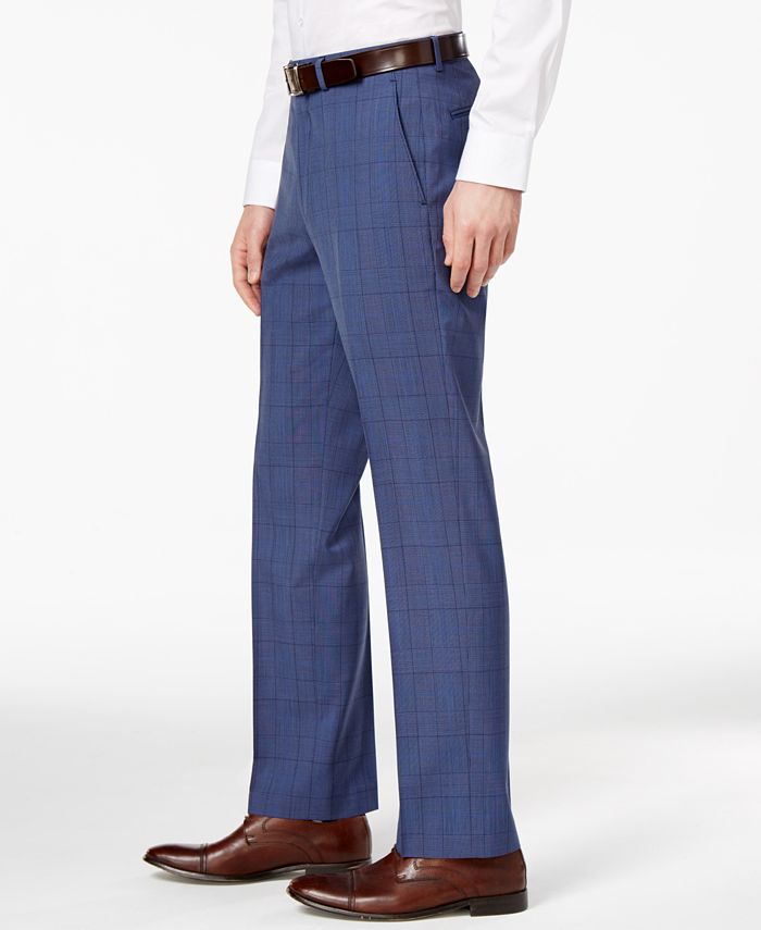 Ryan Seacrest Distinction Men's Blue Herringbone Plaid Suit Pants ...