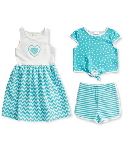 Sweet Heart Rose 3-Pc. Dress, Popover Top & Shorts Set, Little Girls (2-6X)