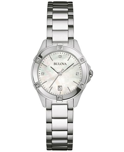 Bulova Women's Diamond Accent Stainless Steel Bracelet Watch 27mm 96R205