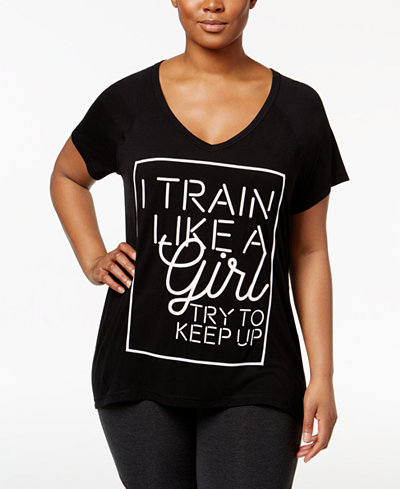 Ideology Plus Size Mesh-Panel Graphic T-Shirt, Only at Macy's