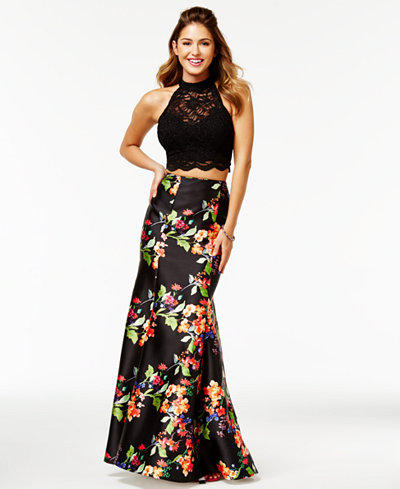 City Studios Juniors 2 Pc Lace Open Back Floral Print City Studios Juniors 2 Pc Lace Open Back Floral Print