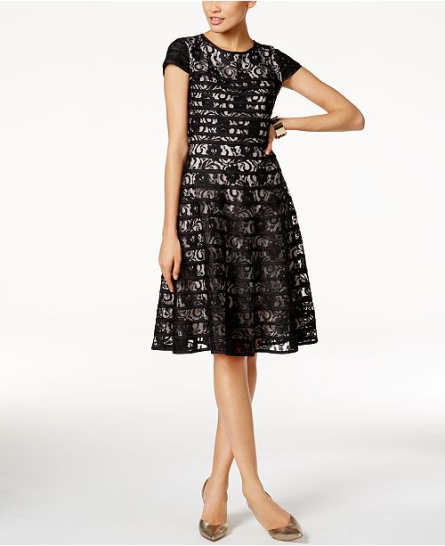 Alfani Lace Fit & Flare Dress, Created for Macy's & Reviews - Dresses ...