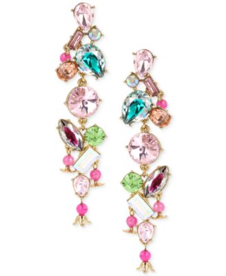 Betsey Johnson Gold-Tone Multi-Crystal Linear Drop Earrings - Macy's