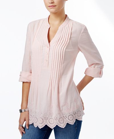Style & Co Cotton Pleated Eyelet-Hem Top, Only at Macy&#39;s - Tops - Women - Macy&#39;s
