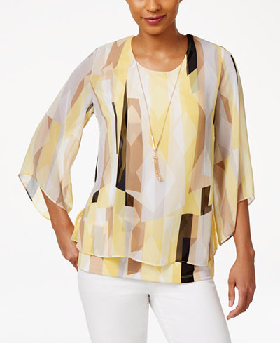 JM Collection Petite Printed Layered Necklace Top, Only At Macy's