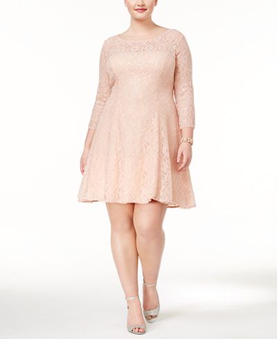 SL Fashions Plus Size Sequined Lace Fit & Flare Dress
