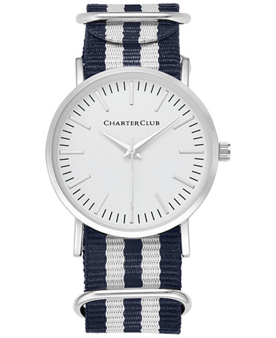 Charter Club Women's Silver-Tone Striped Fabric-Strap Watch 36mm 17761, Only at Macy's