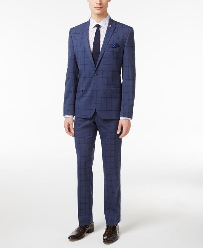 Nick Graham Men's Slim Fit Stretch Blue Windowpane Suit & Reviews ...