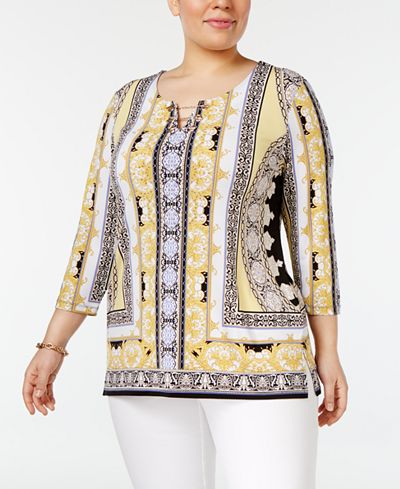 JM Collection Plus Size Embellished Printed Tunic, Only at Macy's ...