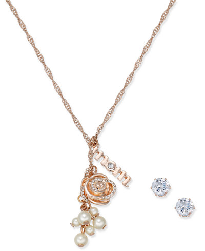 Charter Club Crystal and Imitation Pearl Mom Necklace & Stud Earrings Set, Only at Macy's