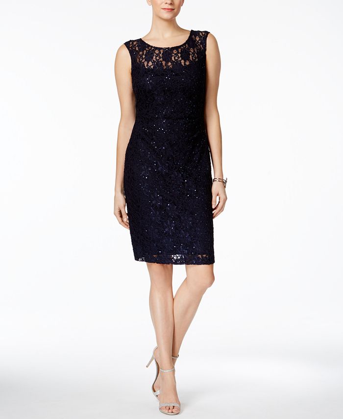 Connected sequined lace sheath deals dress