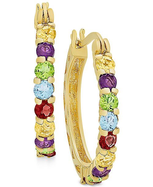 Macy's MultiGemstone Hoop Earrings (2 ct. t.w.) in 18k GoldPlated