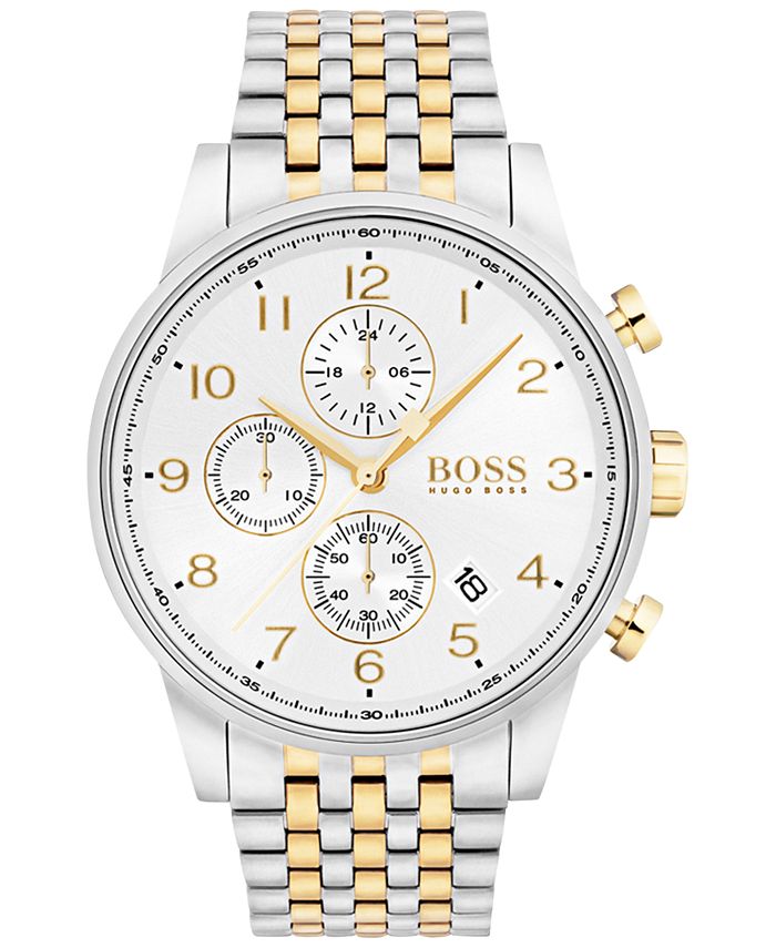 BOSS Men's Chronograph Navigator Two-Tone Bracelet Watch 44mm 1513499 ...