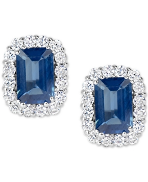 image of Sapphire (1-3/8 ct. t.w.) and Diamond (1/3 ct. t.w.) Stud Earrings in 14k White Gold